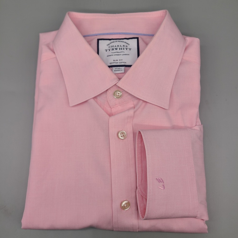 Charles Tyrwhitt Shirt Mens 17 XL Pink Jermyn Street Slim Fit Egyption Cotton